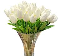 hanlongyu 15 tulipani artificiali color avorio, per decorazione da tavola, bouquet artificiali, realistici, decorazione per matrimoni, feste, ufficio, cucina, casa, avorio