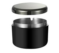 Hanlongyu,Posacenere per sigarette da esterno, con coperchio, portacenere in plastica con rivestimento interno in acciaio inox, posacenere a prova di odore per patio e casa da tavolo (nero)