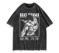Hanma Baki, maglietta da uomo vintage hip hop in cotone lavato, stampa 3D Hanma Yujiro anime maglietta a maniche corte, comoda maglietta alla moda, Tipo 1, 3XL
