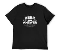 hanmeishi Beer Is The Answer Funny Drinking Beer Party Men's T-Shirt Unisex Black Cotton Print Tee Shirts S