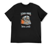 hanmeishi Biker Loud Pipes Saves Lives Motorcycle Bike Men's T-Shirt Unisex Black Cotton Print Tee Shirts 3XL