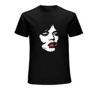 hanmeishi Mick Jagger Face Men's T-Shirt Unisex Black Cotton Print Tee Shirts S