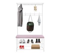 Hanmorfarbi Portascarpe monoblocco, multifunzione, per camera da letto, semplice scarpiera, con ganci (scaffale bianco + pelle rosa)