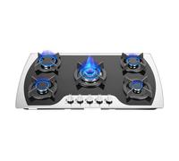 Hanmorfarbi Stufa a gas a 5 fiamme, 90 x 51 x 6 cm, sistema di ritenzione elettronico, regolazione della fiamma a 180°, modello di montaggio/montaggio per gas naturale in casa/ristoranti