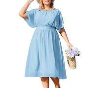 Hanna Nikole Abiti Casual Midi Maniche con Volant Abito da Festa Elastico Bellissimo per Donne Paffute Azzurro 58