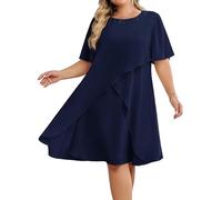 Hanna Nikole Abiti da Sposa per le Signore Taglia Grande Chiffon Abiti da Sera con Paillettes Scollo a Giro Elegante Abito da Cocktail Cerimonia Abito Midi per la Madre della Sposa, Blu marino, 50