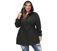 Hanna Nikole Cappotto impermeabile lungo con cappuccio, da donna, antivento, leggero e impermeabile, con cerniera, giacca sportiva con tasche, Nero , 52 Grande taille