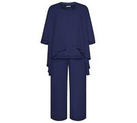 Hanna Nikole Completo da sera da donna in chiffon, taglie forti, per cocktail party, elegante, set da 2 pezzi, scollo rotondo, maniche corte e pantaloni a vita alta, due pezzi, blu navy, 54 Di Più