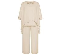 Hanna Nikole Completo da sera da donna in chiffon, taglie forti, per cocktail party, elegante, set da 2 pezzi, scollo rotondo, maniche corte e pantaloni a vita alta, due pezzi, Beige, 52/plus