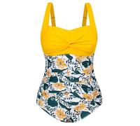 Hanna Nikole Costume da bagno intero da donna, taglie forti, controllo della pancia, costume da bagno con scollo a V, monokini increspato, Fiore giallo., 48 Di Più