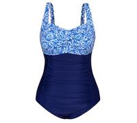 Hanna Nikole Costume da bagno intero da donna, taglie forti, controllo della pancia, costume da bagno con scollo a V, monokini increspato, Porcellana Blu Bianco, 6 IT più