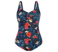 Hanna Nikole Costume da bagno intero da donna, taglie grandi, con scollo a V, monokinis, Fiori rossi, 44-46 Große Größen