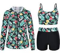 Hanna Nikole Damen Übergröße Dreiteiliges Badeanzug Set Strandbadeanzug mit Langen Ärmeln Tankini Badeanzug
