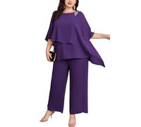 Hanna Nikole Donna Taglia Grande Completo 2 Pezzi Pantaloni Costume Da Sera Cocktail Camicia E Vita Alta Abito, viola., 48 Grande taille