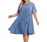 Hanna Nikole Ospiti Di Sposa Abiti Da Donna Grandi Dimensioni Chiffon Abiti Da Sera Con Paillettes Girocollo Elegante Abito Da Cocktail Festa Abito Midi Per La Madre Della Sposa, blu/grigio, 50 IT