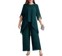 Hanna Nikole Plus Size Madre della Sposa Abiti Pantaloni in Chiffon per Ospite di Matrimonio 2 Pezzi Vestito Festival Abiti Eleganti Paillettes Girocollo e Vita Alta Cotail Abiti da sera Set Formale,
