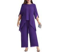 Hanna Nikole Plus Size Madre della Sposa Abiti Pantaloni in Chiffon per Ospite di Matrimonio 2 Pezzi Vestito Festival Abiti Eleganti Paillettes Girocollo e Vita Alta Cotail Abiti da sera Set Formale,