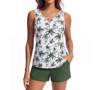 Hanna Nikole Set tankini da donna in 2 pezzi, costume da bagno modesto, costume da bagno con scollo a V e tasche sportive con pantaloncini da bagno, costume da bagno da donna, 2 pezzi, Grigio Verde