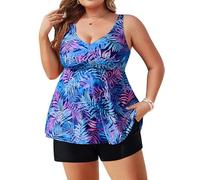 Hanna Nikole Set tankini da donna, taglie forti, 2 pezzi, controllo della pancia, costume da bagno con stampa ad A, pantaloncini corti con tasca