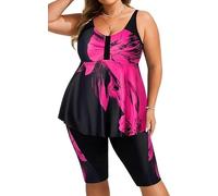 Hanna Nikole Tankini - Costume da bagno da donna, taglie forti, push-up, tankini, set da due pezzi, controllo della pancia, a vita alta, costume estivo con pantaloncini, Fiori Rossi, 48 Di Più
