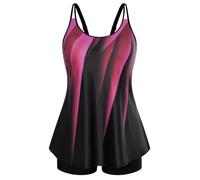 Hanna Nikole Tankini da donna con controllo della pancia, taglie forti, costume da bagno a due pezzi, a vita alta, linea ad A, Linea Rossa, 12 Di Più