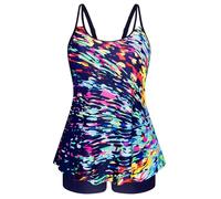 Hanna Nikole Tankini da donna con controllo della pancia, taglie forti, costume da bagno a due pezzi, a vita alta, linea ad A, Puntini sfumati colorati, 50 Di Più