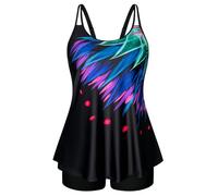 Hanna Nikole Tankini da donna con controllo della pancia, taglie forti, costume da bagno a due pezzi, a vita alta, linea ad A, Fiori colorati., 44 Di Più