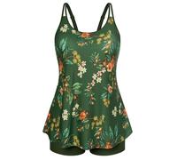 Hanna Nikole Tankini da donna con controllo della pancia, taglie forti, costume da bagno a due pezzi, a vita alta, linea ad A, Fiore Rosso Verde Scuro, 6 IT più