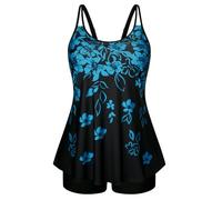 Hanna Nikole Tankini da donna con controllo della pancia, taglie forti, costume da bagno a due pezzi, a vita alta, linea ad A, Fiori blu., 12 Di Più