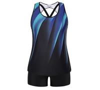Hanna Nikole Tankini da donna, taglie forti, 3 pezzi, elasticizzati, controllo della pancia, bikini, Fiore Blu & Linea, 6 IT più