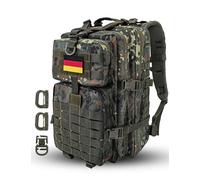 Hannibal Tactical 40L MOLLE Assault Backpack, Tactical Backpack Military Army Camping Rucksack, 3-Day Pack Trip w/USA Flag Patch, D-Rings, Flecktarn