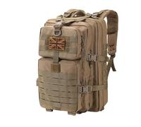 Hannibal Tactical Zaino tattico da 40 l, con sistema MOLLE Assault, zaino tattico militare da campeggio, zaino da 3 giorni con toppa con bandiera, anelli a D, cachi, cachi, L, Classico