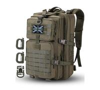 Hannibal Tactical Zaino tattico da 40 l, con sistema MOLLE d'assalto, zaino tattico militare da campeggio, 3 giorni con toppa con bandiera, anelli a D, verde Ranger, Ranger Green, L, Classico