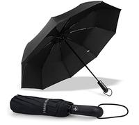 Hannstar Ombrello da viaggio antivento, compatto, leggero, apertura e chiusura automatica, forte e portatile, resistente al vento, piccolo ombrello pieghevole per uomo e donna, Nero , M