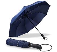 Hannstar Ombrello da viaggio antivento, compatto, leggero, con apertura e chiusura automatica, forte e portatile, resistente al vento, piccolo ombrello pieghevole per uomini e donne, blu navy, M