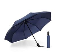 Hannstar Ombrello pieghevole da viaggio, rinforzato antivento, compatto, automatico, leggero, resistente e portatile, per uomini e donne, blu navy, Taglia unica