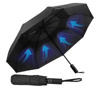 Hannstar Ombrello tascabile - Apertura e chiusura automatica - Piccolo, compatto, leggero, forte, antivento e resistente alle tempeste - Doppio baldacchino ventilato - per uomo e donna, Nero , S