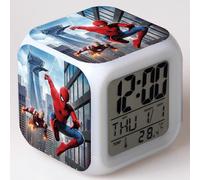 HANNTAOO Digital Alarm Clock for Kids, Cartoon Spider-Man Pattern 7 LED Color Changing Wake Up Clock with Thermometer & Night Light, Gift for Boys