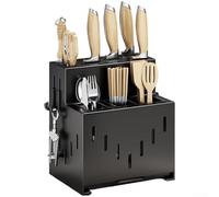 HanOaki Portautensili con secchio per cucchiai, per uso sul piano di lavoro della cucina, realizzato in robusto acciaio al carbonio, offre un efficiente risparmio di spazio per cucchiai, forchette