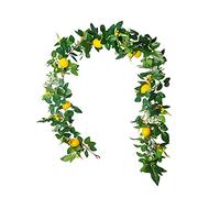 HanOBC Ghirlanda di limoni artificiali da 185 cm, con limoni gialli e foglie verdi, ghirlanda verde primavera estate per porta, parete, matrimonio, decorazione per la casa
