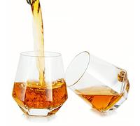 Hanobe Bicchieri Whisky Bicchieri Acqua Vetro Set di 2 Bicchieri Rum del Diamante Bicchieri di Cristallo Inclinati Geometrici Unici del Vino Rock Lowball Beve Tazze di Vetro Della Barra 10oz Chiaro