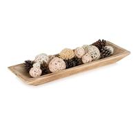 Hanobe Ciotola decorativa in legno: grande centrotavola lungo in legno, decorazione naturale, vassoio decorativo rustico grezzo, centrotavola per sala da pranzo, cucina, frutta, bruciata