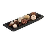 Hanobe Ciotola decorativa in legno: grande centrotavola lungo in legno, decorazione naturale, vassoio decorativo rustico grezzo, centrotavola per sala da pranzo, cucina, frutta, colore nero