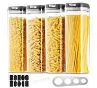 Hanobe Contenitori Ermetici per Alimenti Cucina: Contenitori Pasta Barattoli Cucina 4 Pezzi Porta Biscotti Plastica Porta Spaghetti Vasetto Impilabile con Nero Coperchi a Chiusura Facile per Cereali