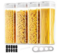 Hanobe Contenitori Ermetici per Alimenti Cucina: Contenitori Pasta Barattoli Cucina 4 Pezzi Porta Biscotti Plastica Porta Spaghetti Vasetto Impilabile con Bianco Coperchi a Chiusura Facile per Cereali