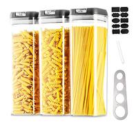 Hanobe Contenitori Pasta Porta Spaghetti: Set di 3 Plastica Contenitori Ermetici per Alimenti con Nero Easy Lock Coperchi Impilabili Cereale Stoccaggio Barattoli Salvaspazio Bpa Free Pantry Organiser