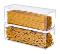 Hanobe Contenitori per pasta per dispensa, grandi contenitori per spaghetti, noodle e lasagne, 2 contenitori rettangolari in grigio trasparente con coperchio di chiusura, cucina, piano di lavoro