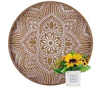 Hanobe Grande vassoio decorativo in legno: vassoio ottomano rustico in stile bohémien, decorazione per tavolino da caffè, centrotavola - vassoio rotondo in legno floreale per bancone della cucina,