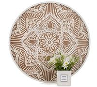 Hanobe Grande Vassoio Decorativo Rotondo in Legno: Rustico Tavolino da Caffè, Centrotavola Bianco Lavato, per Bancone Cucina, Boho Ottomano