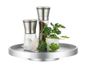 Hanobe Lazy Susan Organizer per giradischi: portaspezie in legno color argento e champagne, vassoio decorativo moderno, rotondo, girevole, per armadietto, piano di lavoro, dispensa, cucina, bagno,